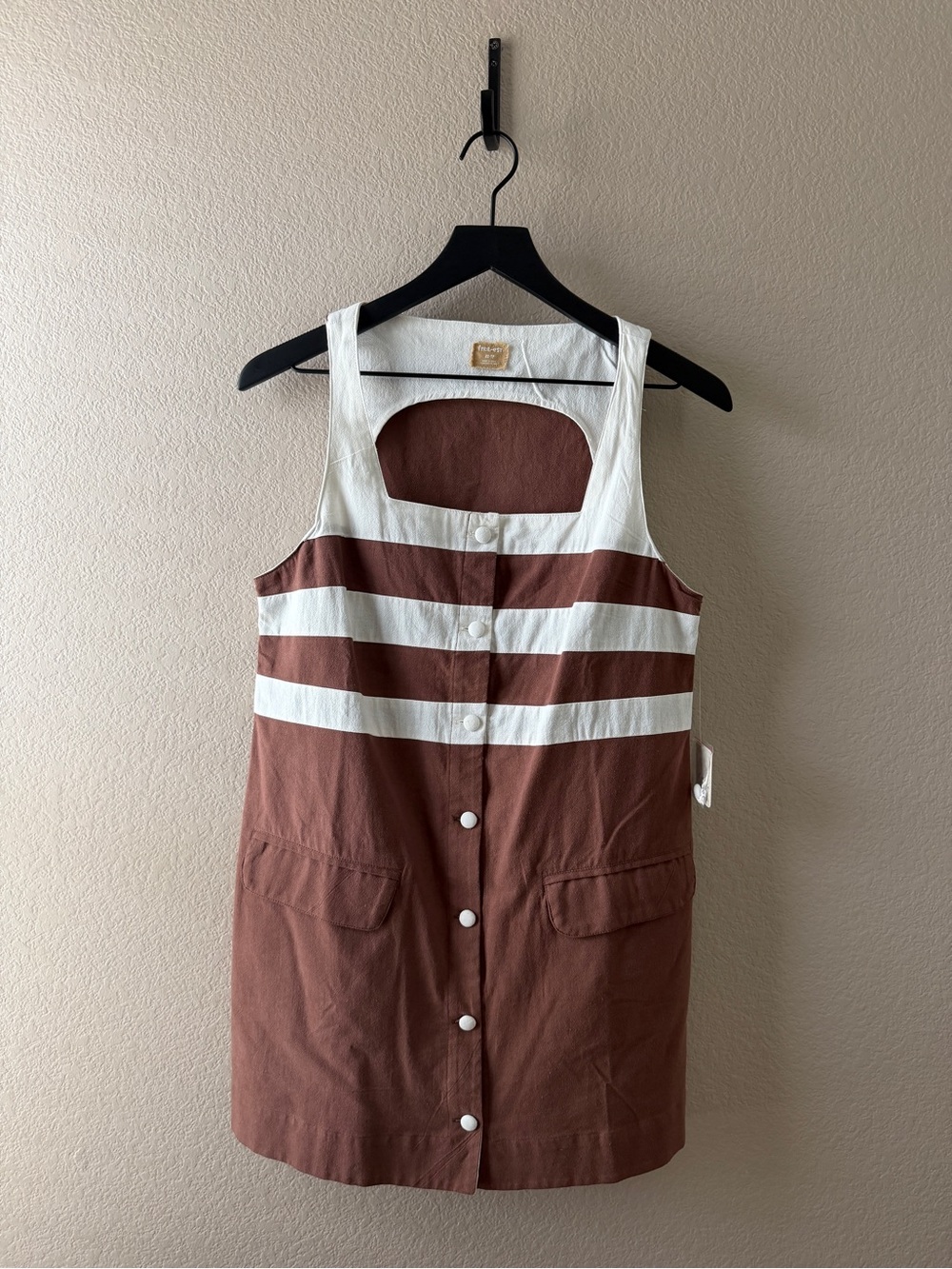 Freepeople  Brown and White Striped Button-Front Mini Dress